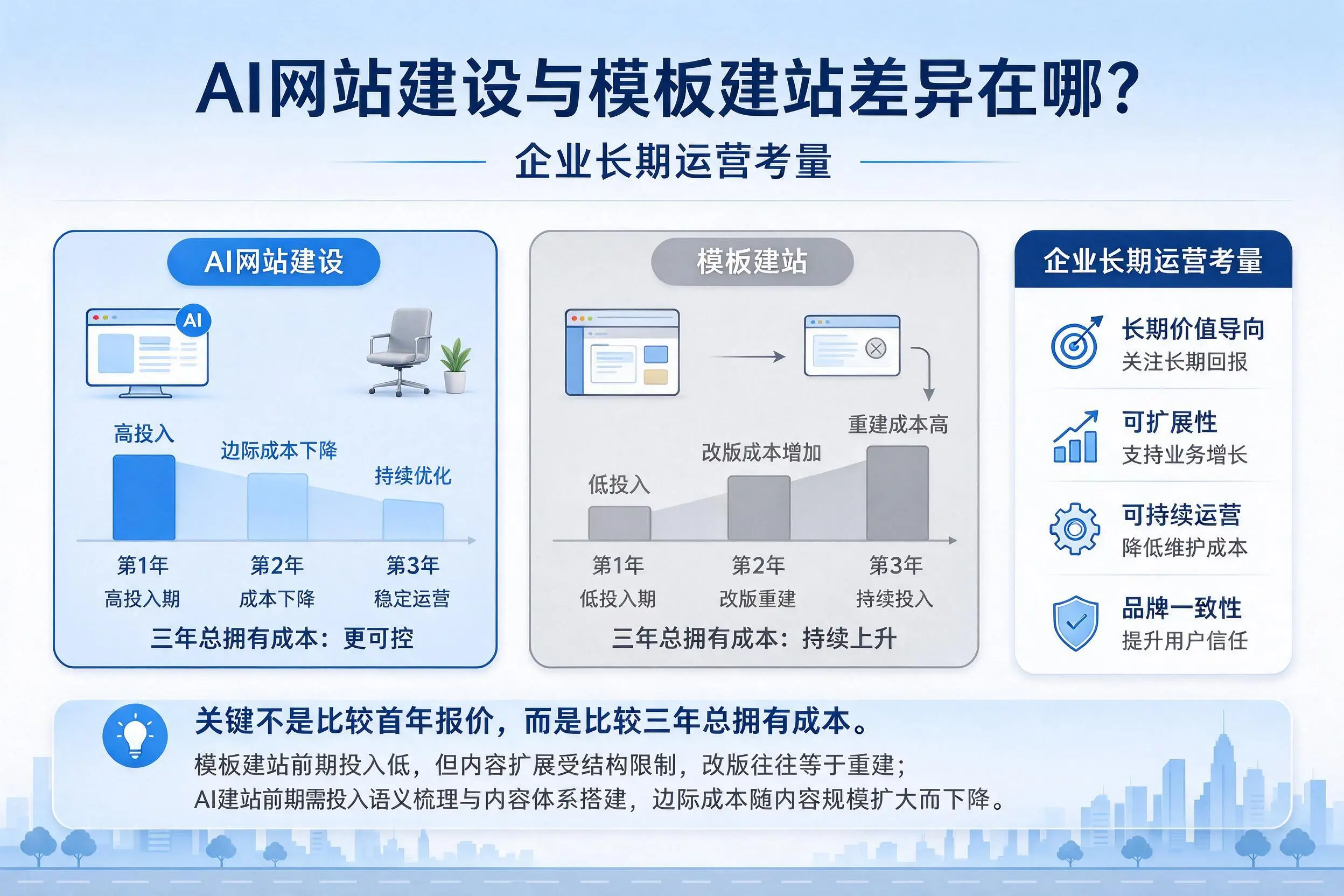 AI网站建设与模板建站差异在哪?新星企业长期运营考量
